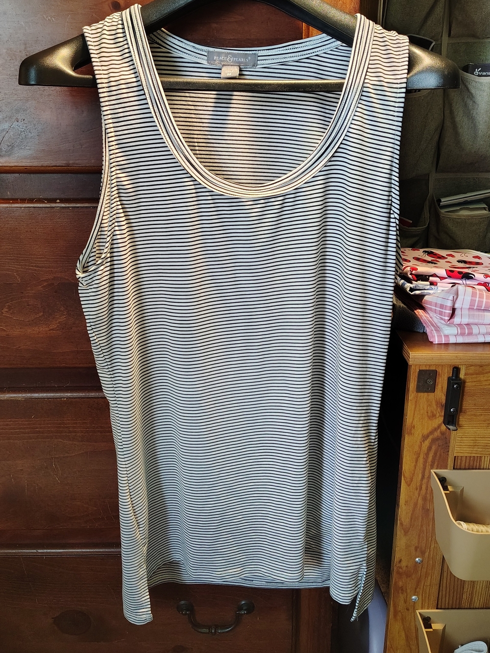 Peace And Pearls Black and White Striped Tank Top
